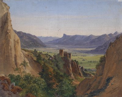 Vista sul castello di Brunnenburg a Merano e sulla valle dell